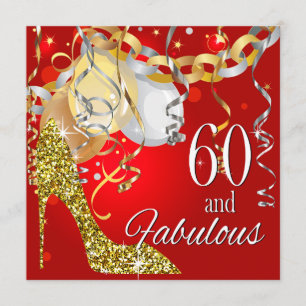 Glitter Stiletto 60ste verjaardag   rood goud Kaart