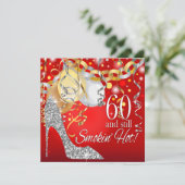 Glitter Stiletto 60ste verjaardag | rood zilver Kaart (Staand voorkant)