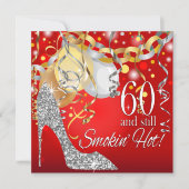 Glitter Stiletto 60ste verjaardag | rood zilver Kaart (Voorkant)