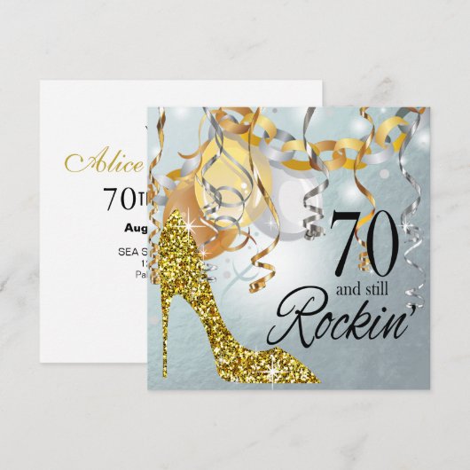 Glitter Stiletto 70ste verjaardag | zilvergoud Kaart (Voorkant / Achterkant)