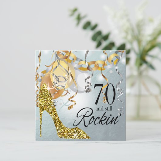 Glitter Stiletto 70ste verjaardag | zilvergoud Kaart (Staand voorkant)