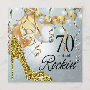 Glitter Stiletto 70ste verjaardag   zilvergoud Kaart