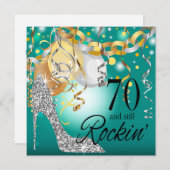 Glitter Stiletto 70th Birthday | blauwgroen zilver Kaart (Voorkant / Achterkant)