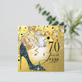 Glitter Stiletto 70th Birthday | Goud zwart zilver Kaart (Staand voorkant)