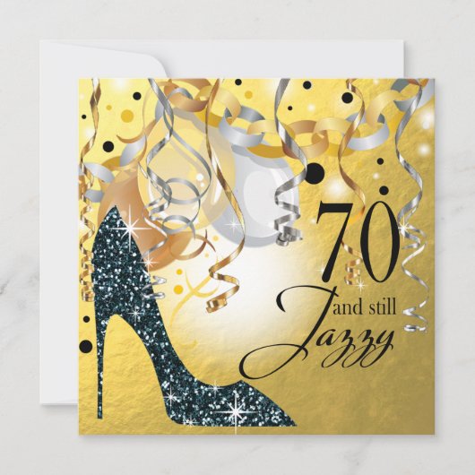 Glitter Stiletto 70th Birthday | Goud zwart zilver Kaart (Voorkant)
