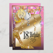 Glitter Stiletto Balloons 18th Birthday roze Kaart (Voorkant / Achterkant)