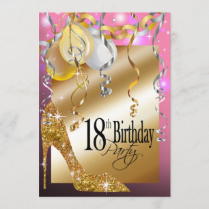 Glitter Stiletto Balloons 18th Birthday roze Kaart