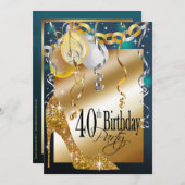 Glitter Stiletto Balloons 21ste verjaardag blauwgr Kaart (Voorkant / Achterkant)