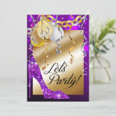 Glitter Stiletto Balloons 21ste verjaardag paars Kaart (Staand voorkant)