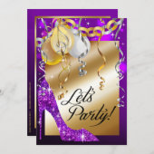 Glitter Stiletto Balloons 21ste verjaardag paars Kaart (Voorkant / Achterkant)