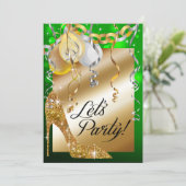 Glitter Stiletto Balloons 30th Birthday emerald Kaart (Staand voorkant)