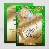 Glitter Stiletto Balloons 30th Birthday emerald Kaart (Voorkant / Achterkant)