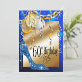 Glitter Stiletto Balloons 60th Birthday blue Kaart (Staand voorkant)