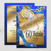 Glitter Stiletto Balloons 60th Birthday blue Kaart (Voorkant / Achterkant)