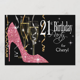 Glitter Stiletto Champagne 21e Verjaardag Roze Kaart
