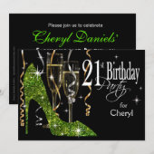 Glitter Stiletto Champagne 21st Birthday limoen Kaart (Voorkant / Achterkant)