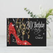 Glitter Stiletto Champagne 30th Birthday Red Kaart (Staand voorkant)