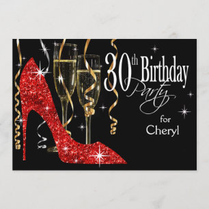 Glitter Stiletto Champagne 30th Birthday Red Kaart