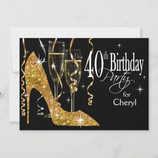 Glitter Stiletto Champagne 40e verjaardag goud Kaart (Voorkant)