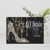 Glitter Stiletto Champagne 40e verjaardag zilver Kaart (Staand voorkant)