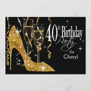 Glitter Stiletto Champagne 40th Birthday gold Kaart