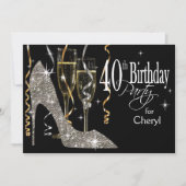 Glitter Stiletto Champagne 40th Birthday Silver Kaart (Voorkant)