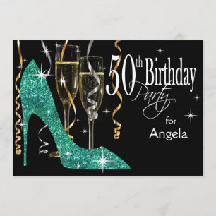 Glitter Stiletto Champagne 50e Verjaardag Teal Kaart