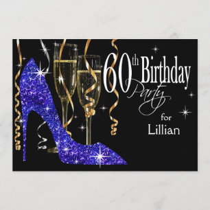 Glitter Stiletto Champagne 60e Verjaardag Blauw Kaart