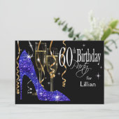 Glitter Stiletto Champagne 60th Birthday Blue Kaart (Staand voorkant)