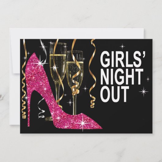 Glitter Stiletto Champagne Girls Night Out fuschia Kaart (Voorkant)
