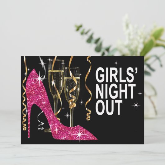 Glitter Stiletto Champagne Girls Night Out fuschia Kaart (Staand voorkant)