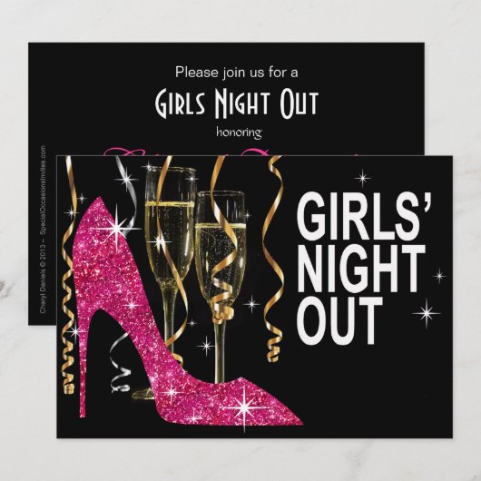 Glitter Stiletto Champagne Girls Night Out fuschia Kaart (Voorkant / Achterkant)