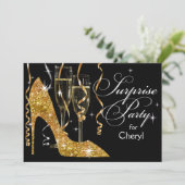 Glitter Stiletto Champagne Surprise Birthday gold Kaart (Staand voorkant)