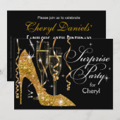 Glitter Stiletto Champagne Surprise Birthday gold Kaart (Voorkant / Achterkant)