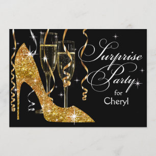 Glitter Stiletto Champagne Surprise Birthday gold Kaart