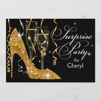 Glitter Stiletto Champagne Surprise Birthday gold Kaart