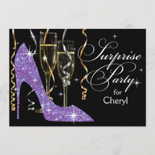 Glitter Stiletto Champagne Surprise Birthday lila Kaart