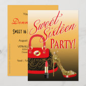 Glitter Stiletto Purse & Lipstick, zoet 16-partijn Kaart (Voorkant / Achterkant)