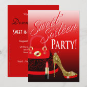 Glitter Stiletto Purse & Lipstick, zoet 16-partijn Kaart (Voorkant / Achterkant)