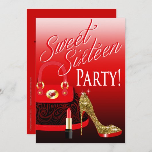 Glitter Stiletto Purse & Lipstick, zoet 16-partijn Kaart (Voorkant / Achterkant)