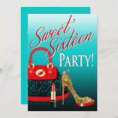 Glitter Stiletto Purse & Lipstick, zoet 16-partijn Kaart (Voorkant / Achterkant)