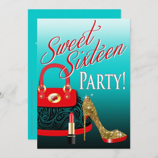 Glitter Stiletto Purse & Lipstick, zoet 16-partijn Kaart (Voorkant / Achterkant)