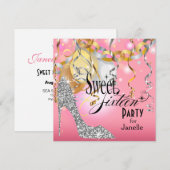 Glitter Stiletto Sweet 16 Party | roze zilver Kaart (Voorkant / Achterkant)