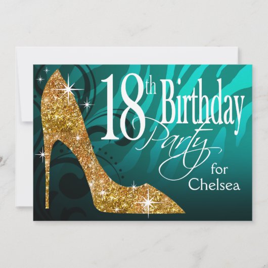 Glitter Stiletto Zebra 18th Birthday blauwgroen go Kaart (Voorkant)