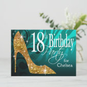Glitter Stiletto Zebra 18th Birthday blauwgroen go Kaart (Staand voorkant)