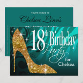 Glitter Stiletto Zebra 18th Birthday blauwgroen go Kaart (Voorkant / Achterkant)