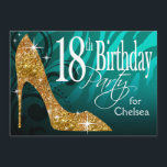 Glitter Stiletto Zebra 18th Birthday blauwgroen go Kaart<br><div class="desc">Als je van hoge hakken houdt, hou je van deze elegante, trendy, stijlvolle en glamoureuze 'Glitter* Stiletto Zebra' blauwgroen en gouden uitnodiging voor een geweldige 18e verjaardag viering! Gebruik de oranje knop "Aanpassen" om de achtergrondkleur te wijzigen en je eigen tekst toe te voegen. Er zijn ook matchende stickers, enveloppen...</div>