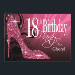 Glitter Stiletto Zebra 18th Birthday roze Kaart<br><div class="desc">Als je van hoge hakken houdt, hou je van deze elegante, trendy, stijlvolle en glamoureuze "Glitter* Stiletto Zebra" roze uitnodiging voor een 18e verjaardag van de verjaardag van de verjaardag! Gebruik de oranje knop "Aanpassen" om de achtergrondkleur te wijzigen en je eigen tekst toe te voegen. Er zijn ook stickers,...</div>