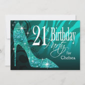 Glitter Stiletto Zebra 21ste verjaardag blauwgroen Kaart (Voorkant)
