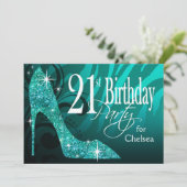 Glitter Stiletto Zebra 21ste verjaardag blauwgroen Kaart (Staand voorkant)